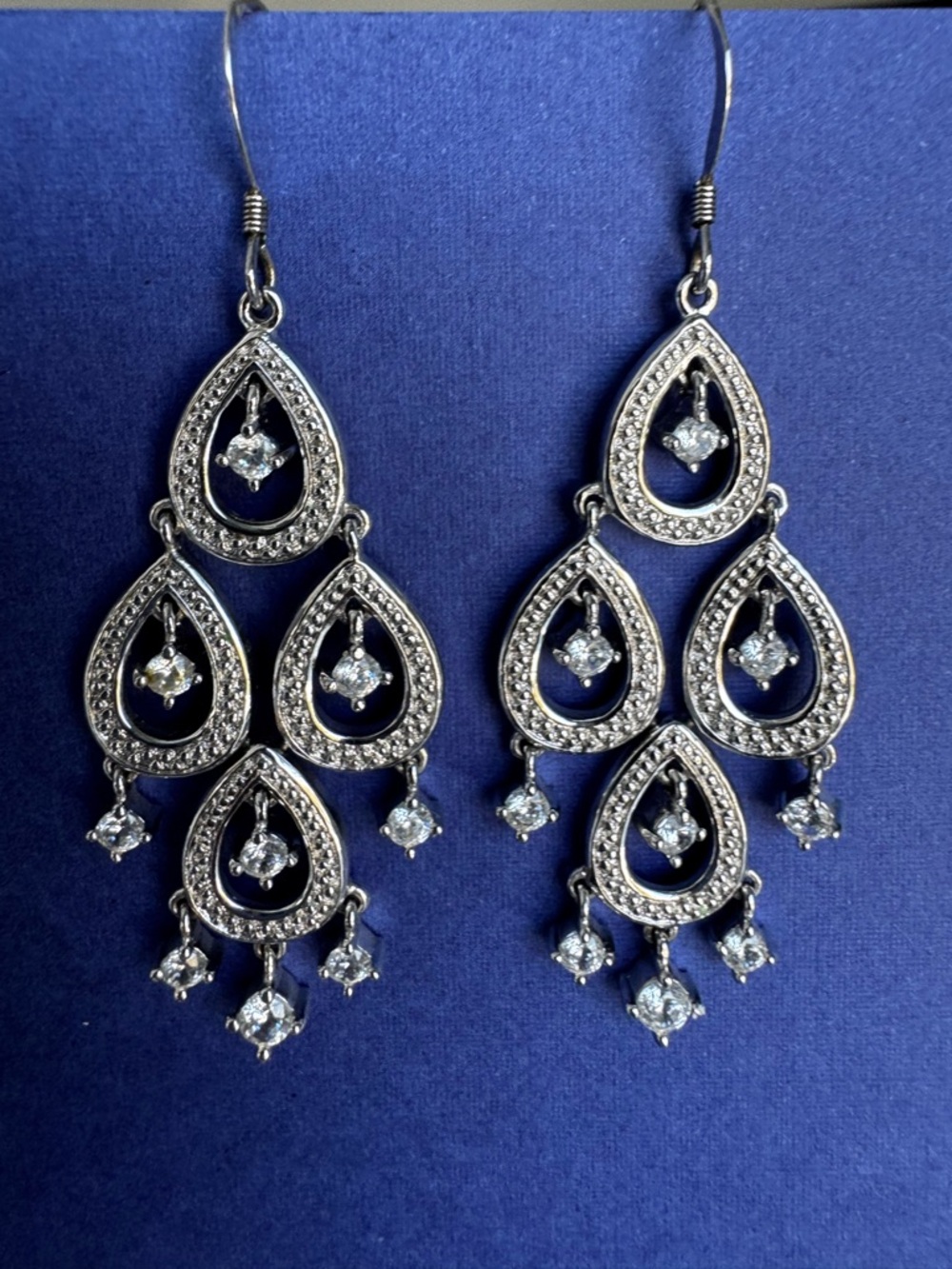 Classic Silver Teardrop Dangle Earrings with Clear Stones - Brand: